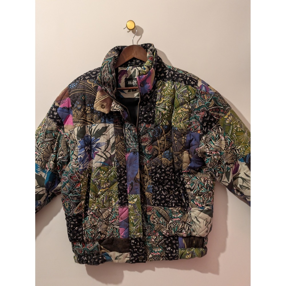 Braetan Puffer Jacket Womens Medium Multi Color Excellent Patchwork Quilted Boho